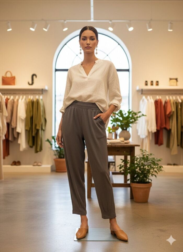 Kahverengi Rahat Kesim Penye Jogger Pantolon