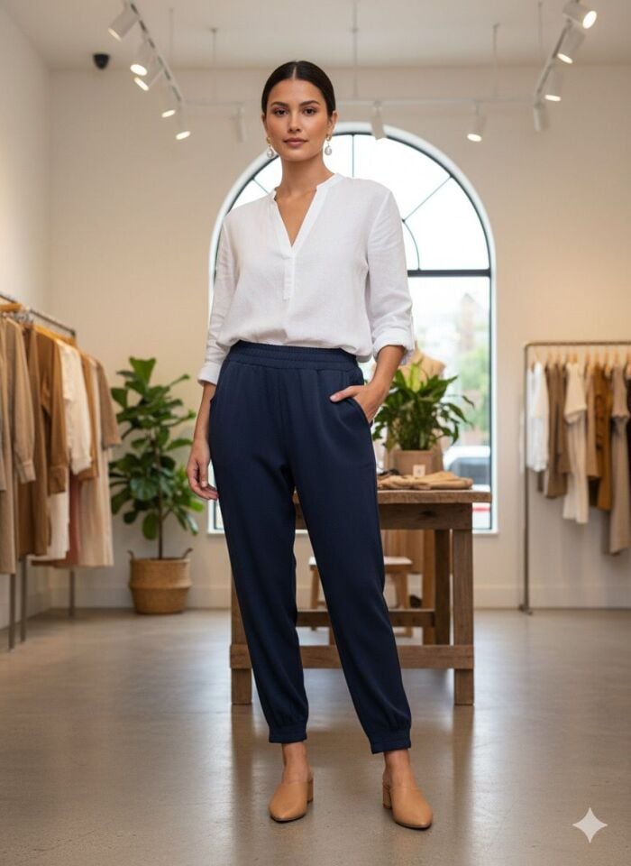 Lacivert Rahat Kesim Penye Jogger Pantolon