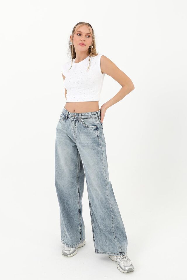 Kadın Dikiş Detaylı Denim Pantolon - 31882PNT - Açık Mavi