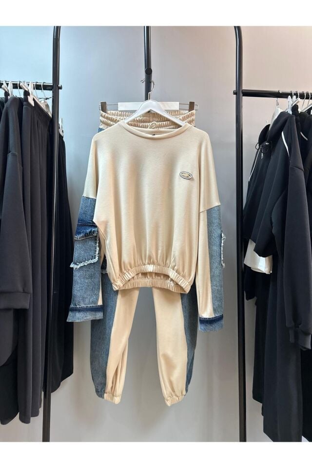 Kot Detaylı Kumaş Tasarımlı Takım