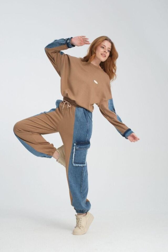 Kot Detaylı Kumaş Tasarımlı Takım