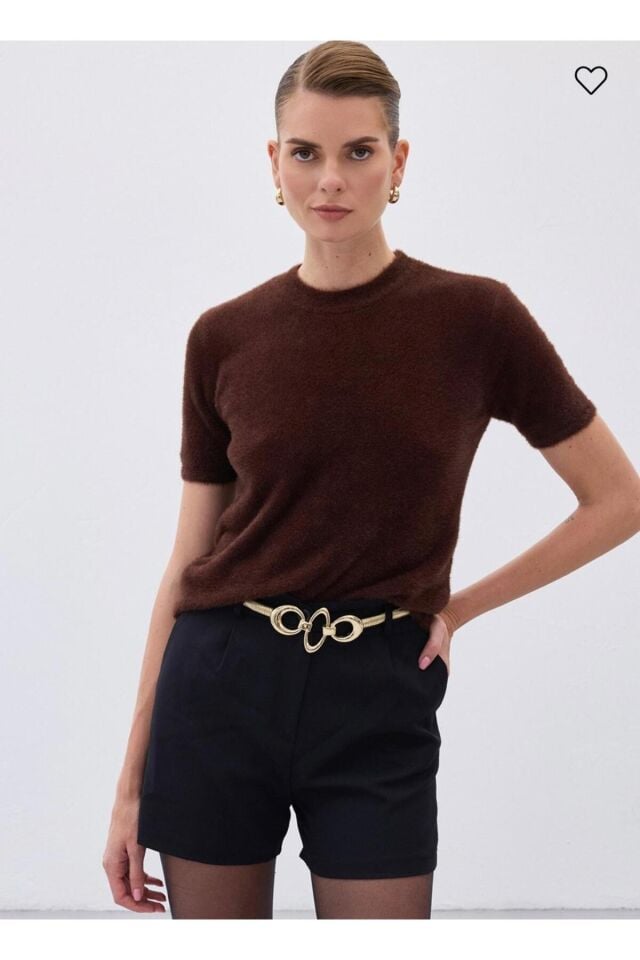 Sakallı Kısa Kol Triko Kahve