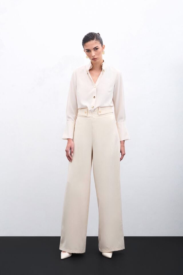 Bel Detaylı Pantolon - Bej