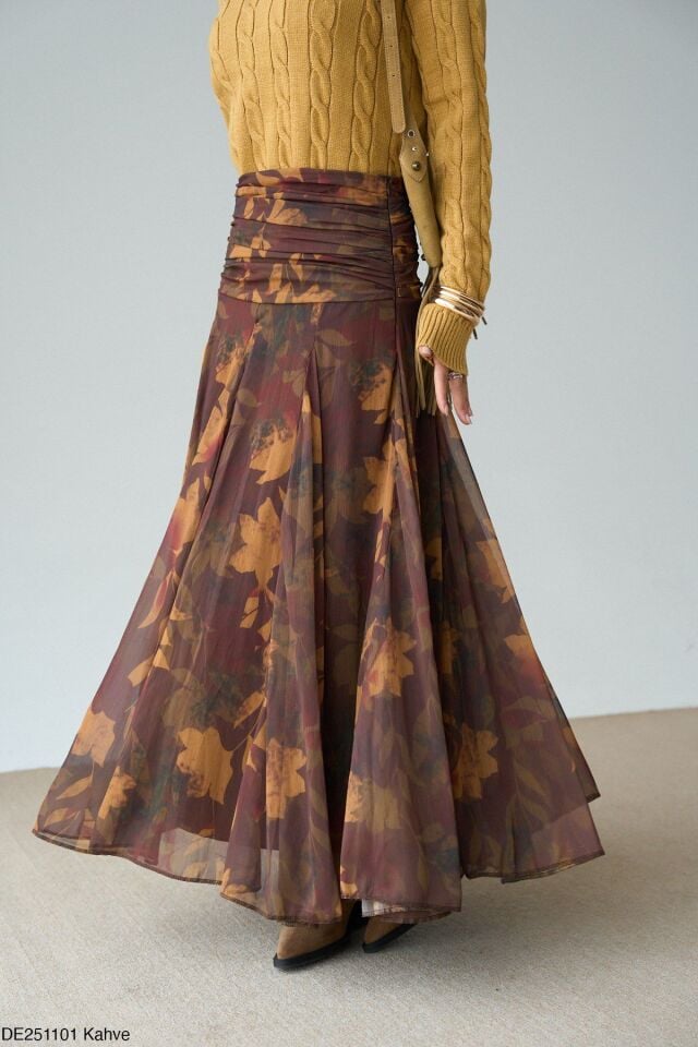 Desenli Şifon Uzun Etek