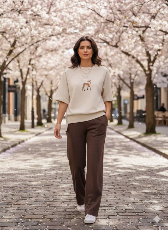 Nakış Detaylı Sweatshirt Ekru