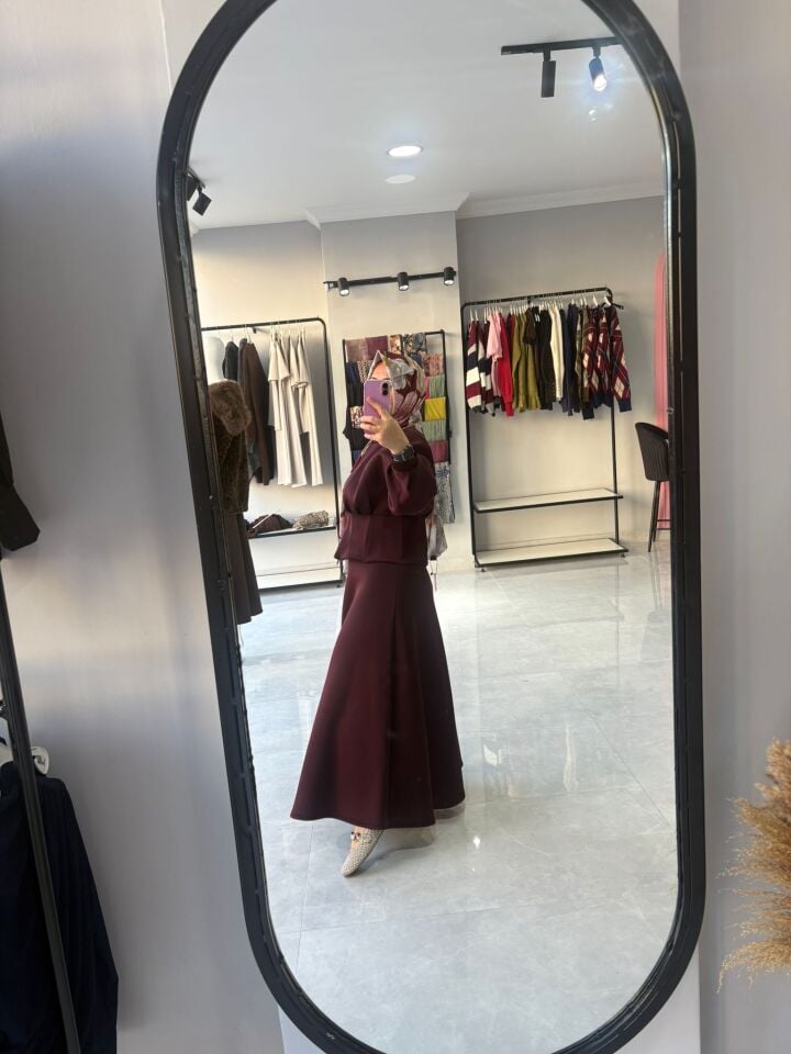 Fermuarlı Scuba Kumaş Tesettür Takım Bord