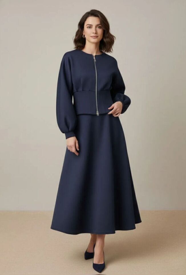 Fermuarlı Scuba Kumaş Tesettür Takım Bord