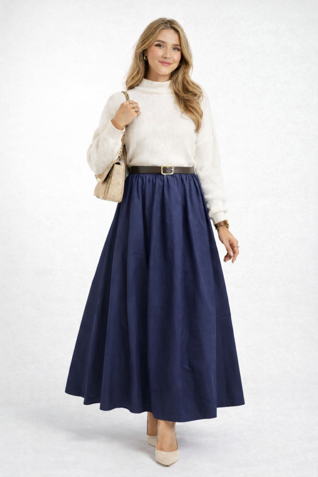 Beli Lastikli Uzun Dokuma Etek