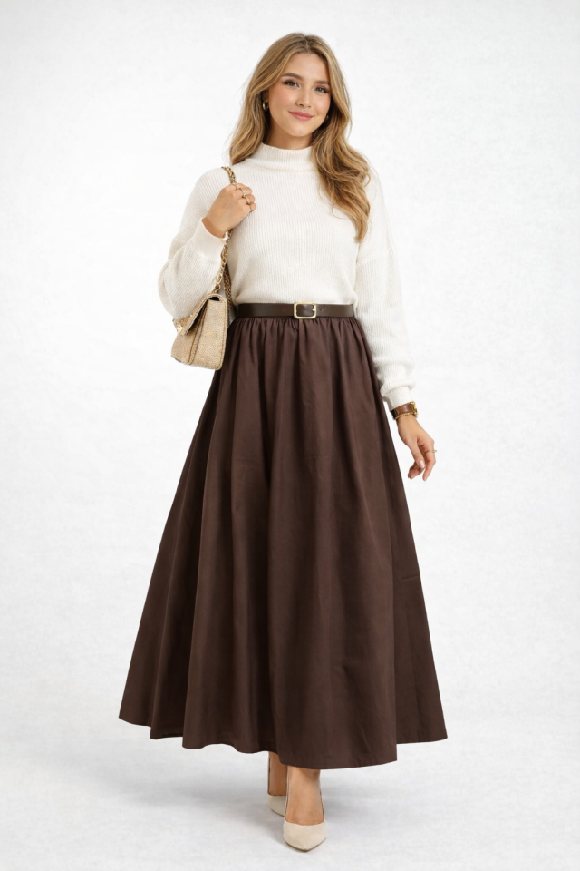 Beli Lastikli Uzun Dokuma Etek