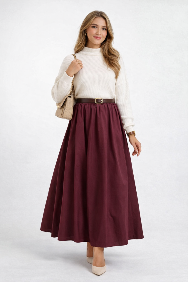 Beli Lastikli Uzun Dokuma Etek