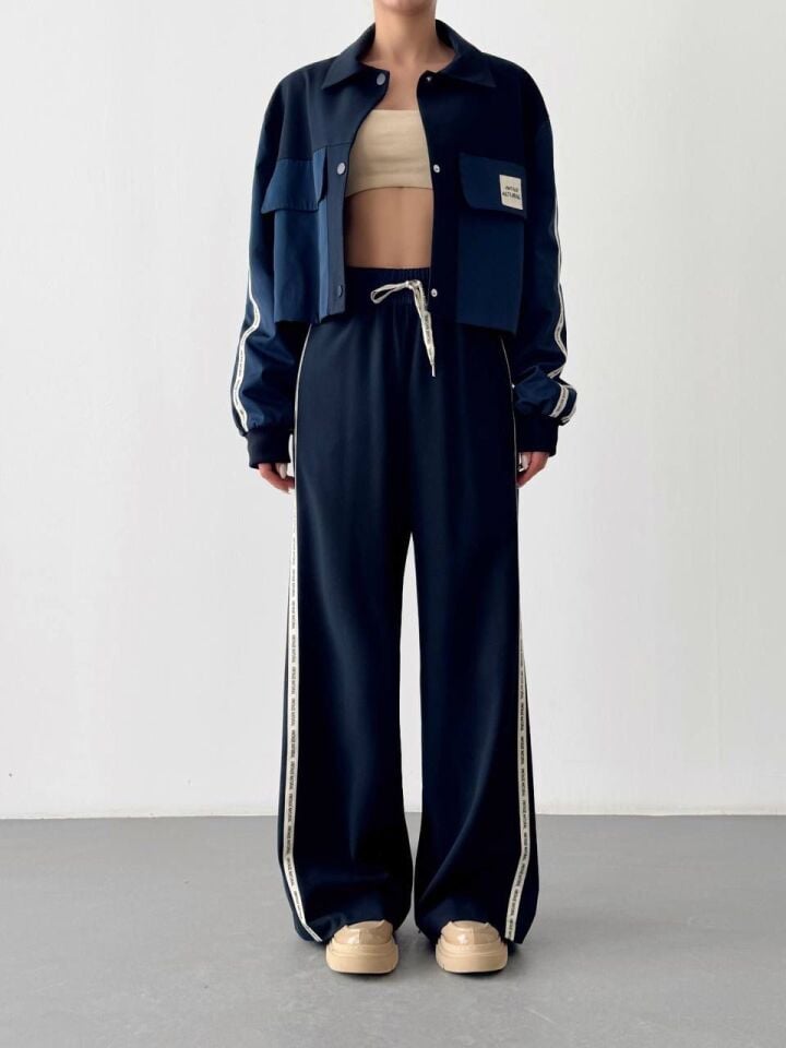 Şerit Detaylı Ceket Pantolon Eşofman Takımı