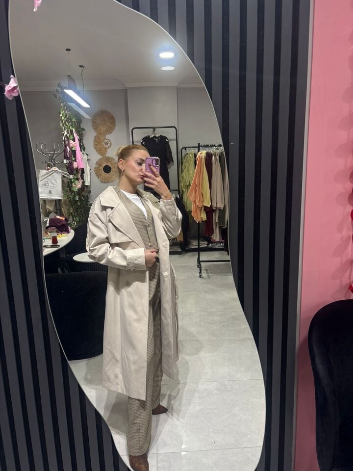 Kadın Trençkot Uzun Rahat Kalıp Mevsimlik Trençkot