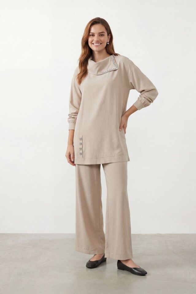 Bej Taş Detaylı İkili Takım