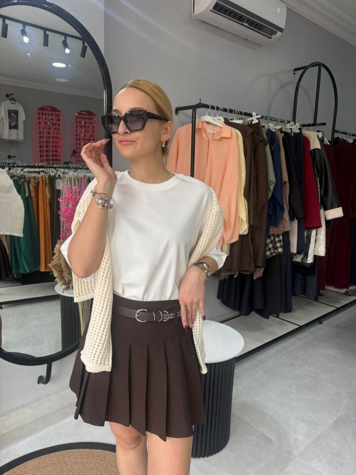 Kemerli Piliseli Mini Etek