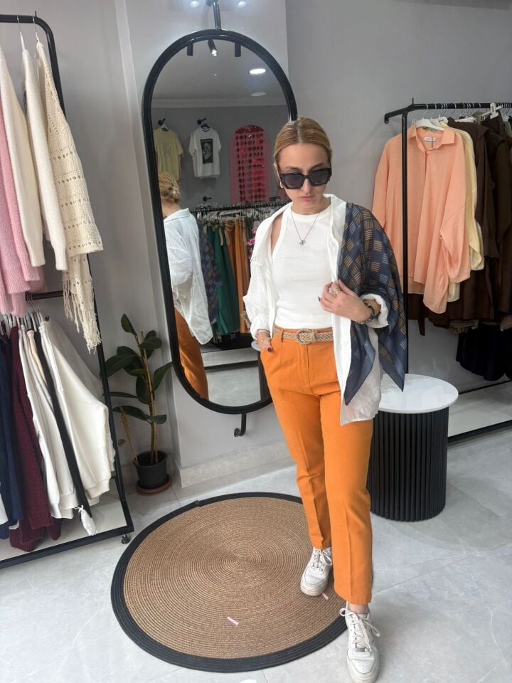 Hasır Kemerli Kadın Pantolon